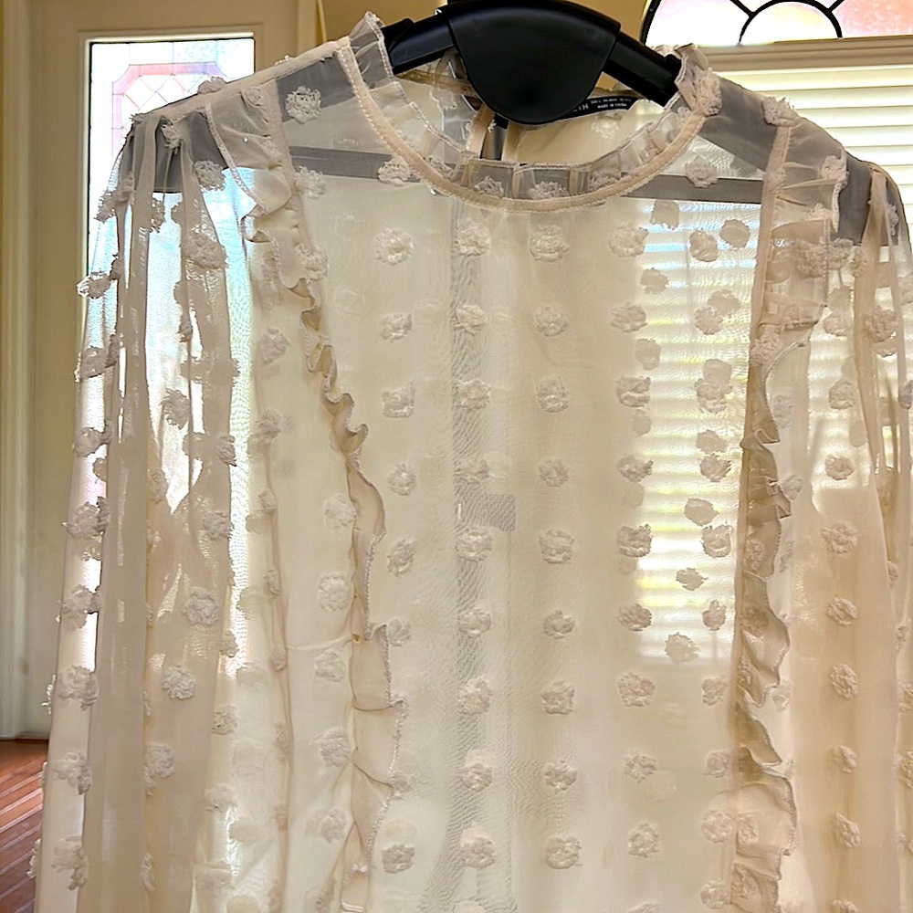 NWOT Textured Dot long sleeve Ruffle Blouse